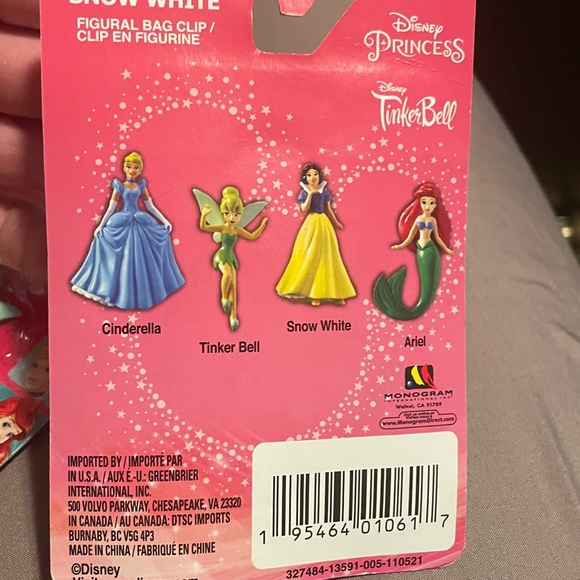 Disney Tinker Bell, Snow White, Ariel & Cinderella bag clips NWT - Picture 6 of 6